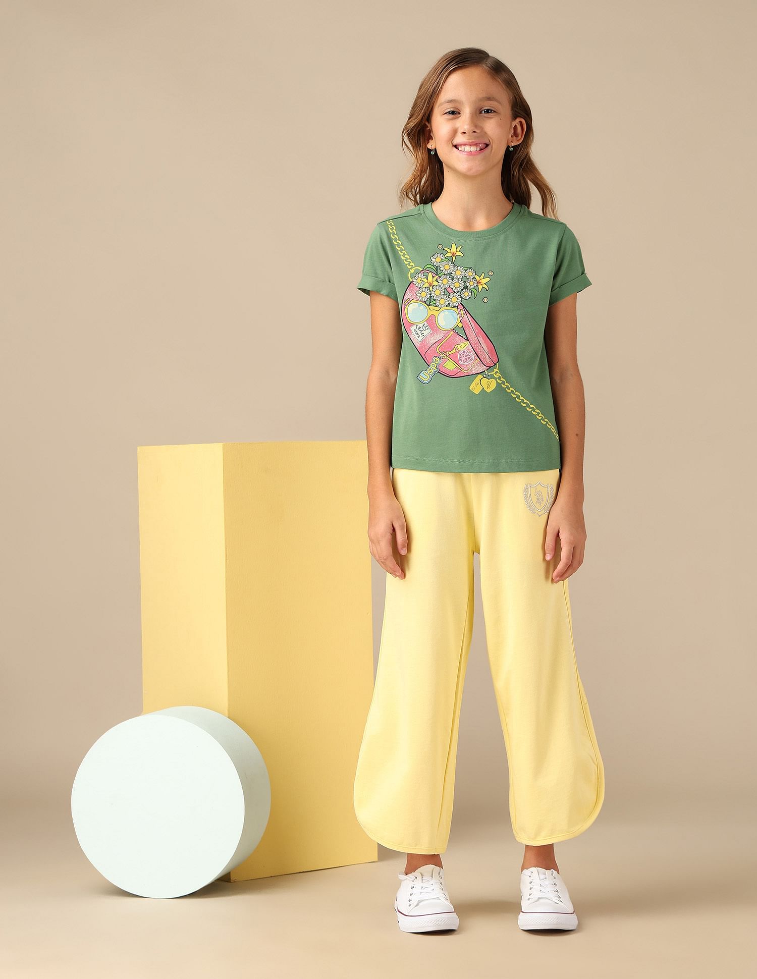 U.S. Polo Assn. Kids Girls Graphic Printed Relaxed Fit T-Shirt