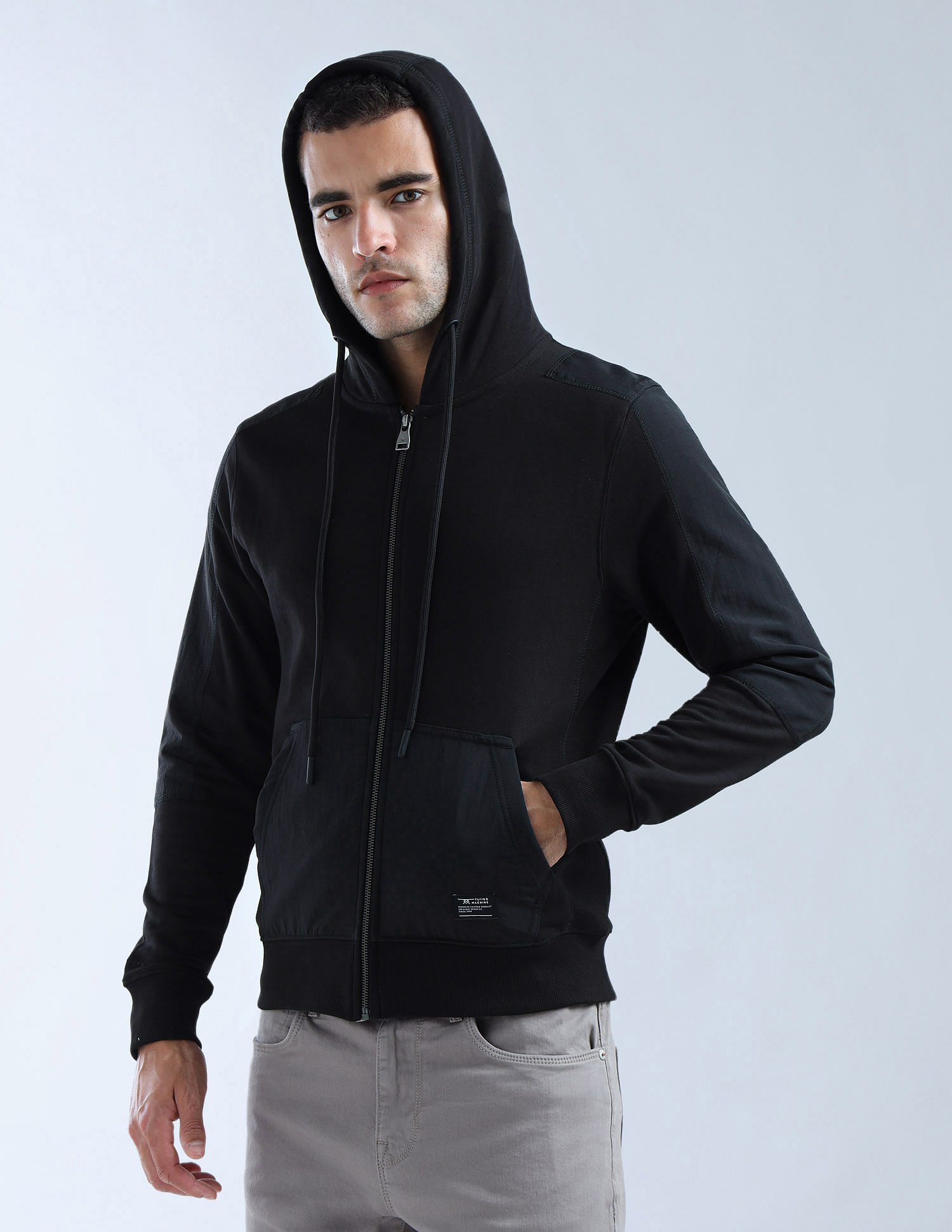 Flying Machine Hooded Solid Sweatshirt