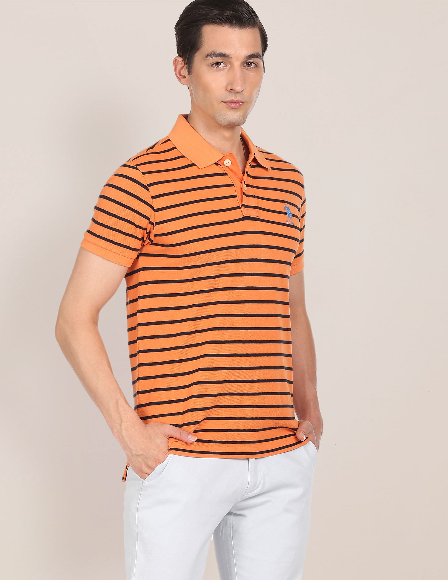 U.S. Polo Assn. Ribbed Collar Horizontal Stripe Polo Shirt