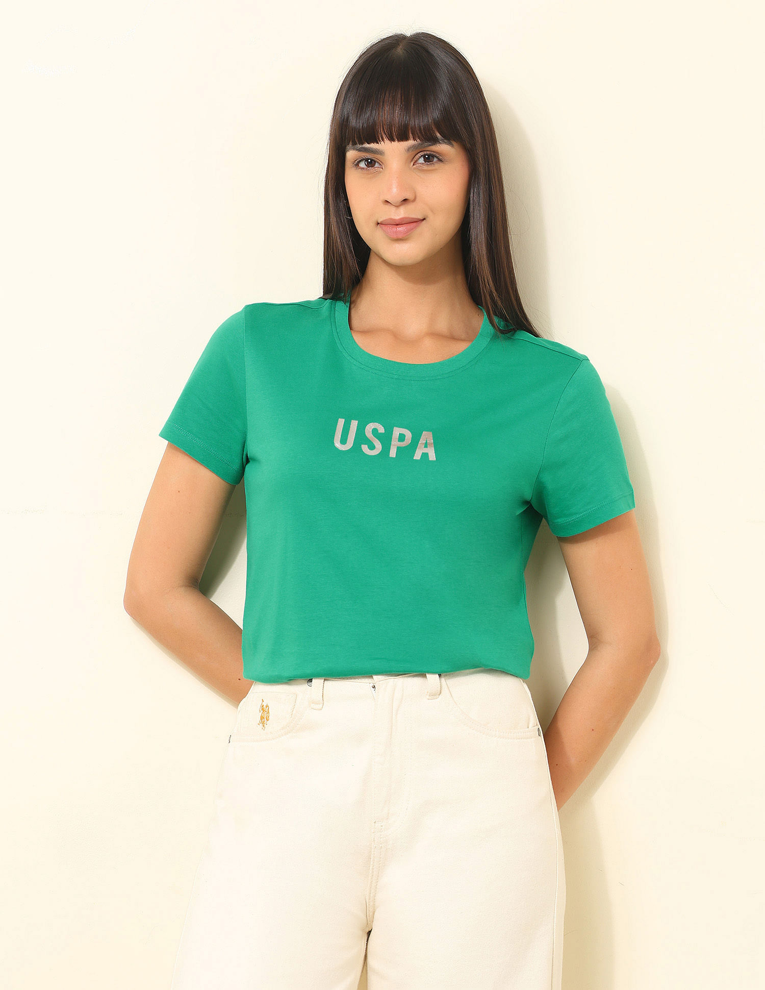 U.S. Polo Assn. Women Regular Fit Brand Printed T-Shirt