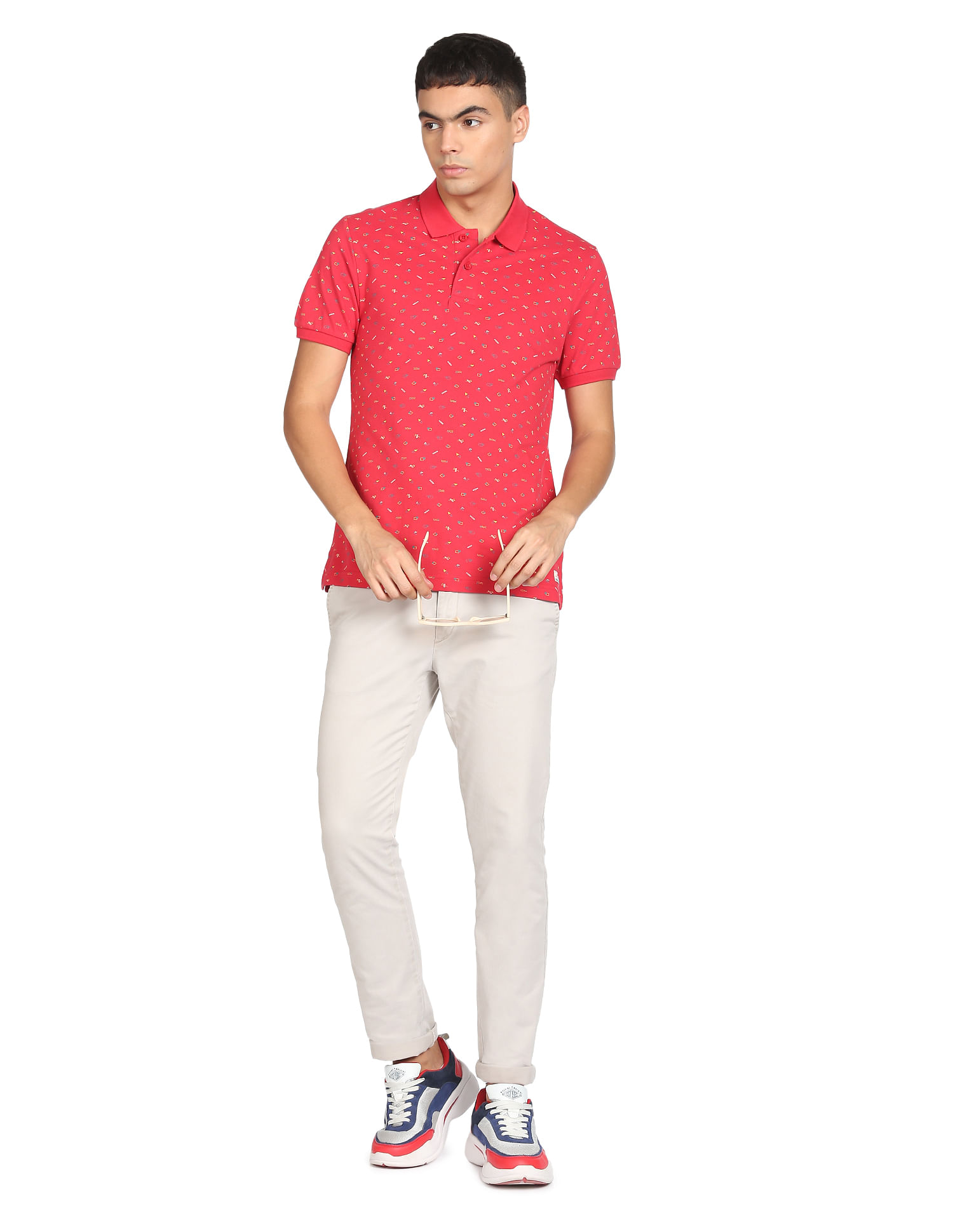 Flying Machine Abstract Print Pique Polo Shirt
