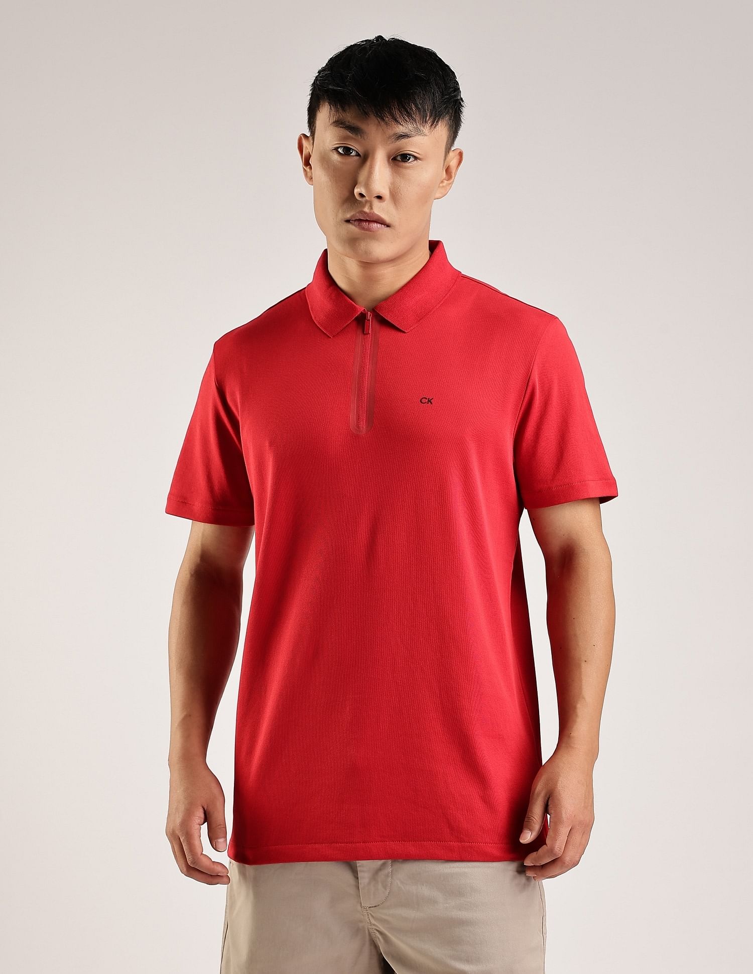 Calvin Klein Jeans Solid Regular-Fit Cotton Polo T-Shirt