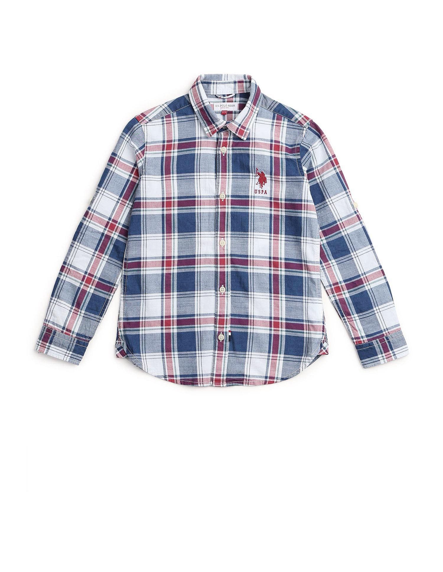 U.S. Polo Assn. Kids Boys Plaid Checked Regular Fit Shirt