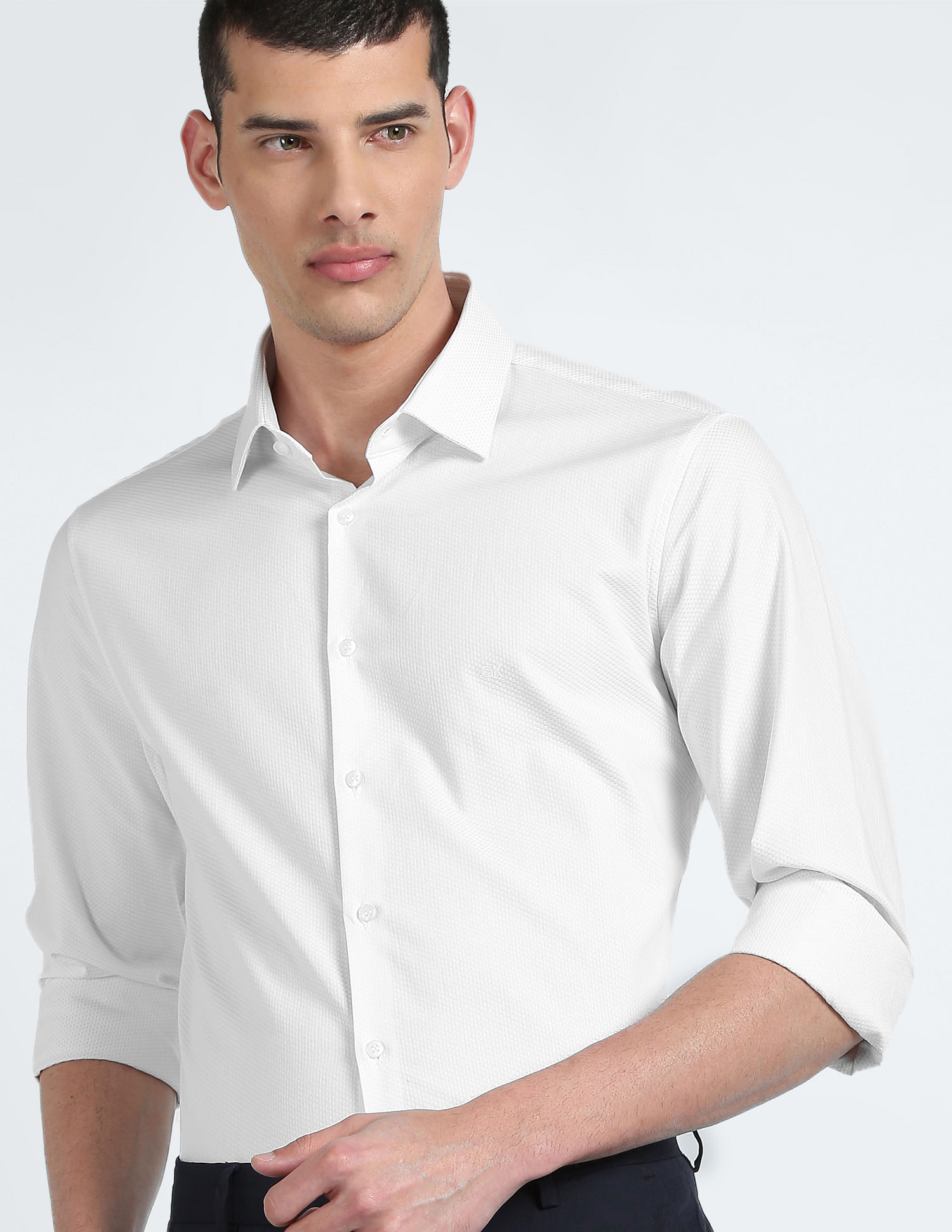 Calvin Klein Fine Line Dobby Long Sleeve Woven Shirt - Carbon - Mens -  Shoplifestyle