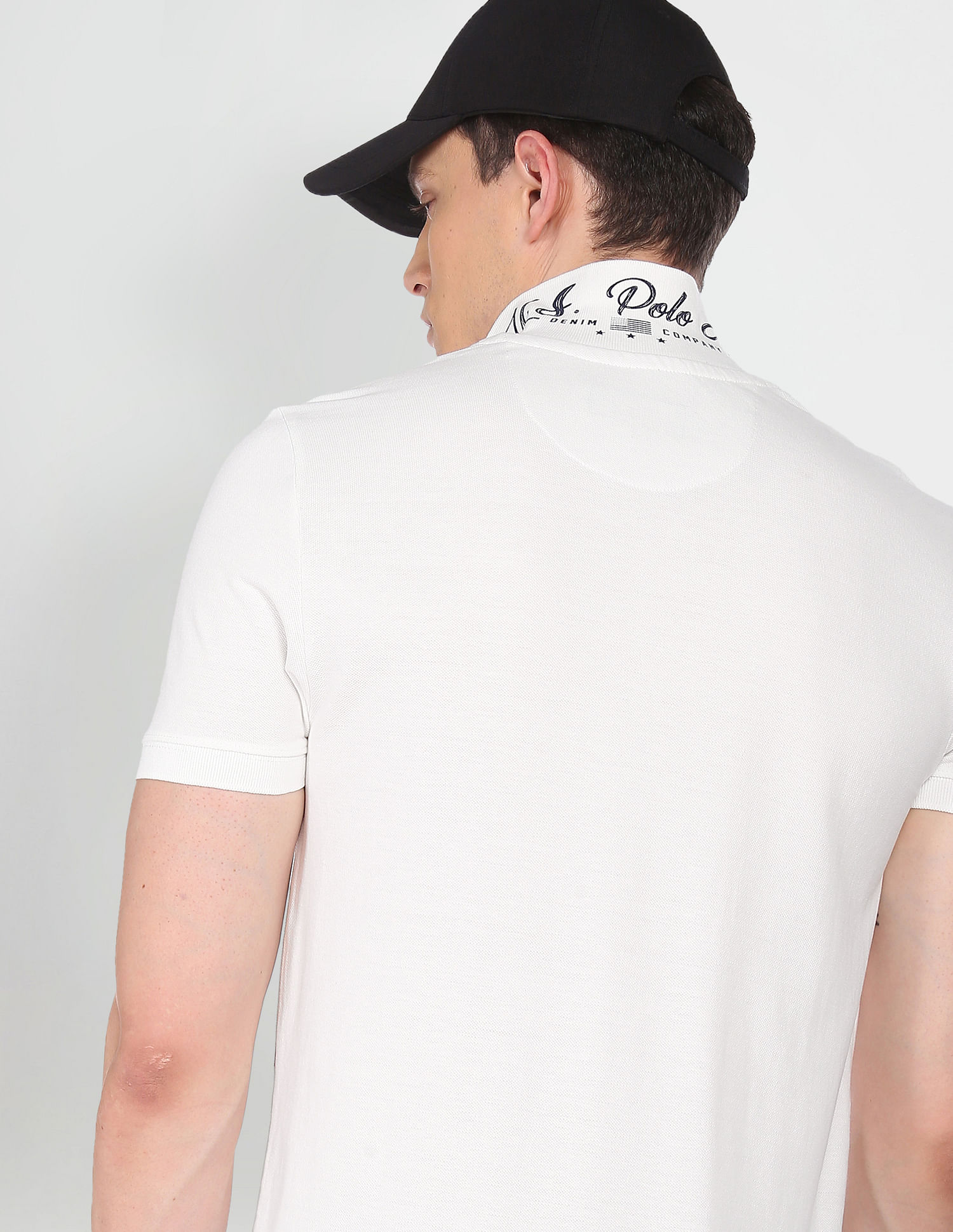 U.S. Polo Assn. Denim Co. Men Off White Brand Print Pique Polo Shirt