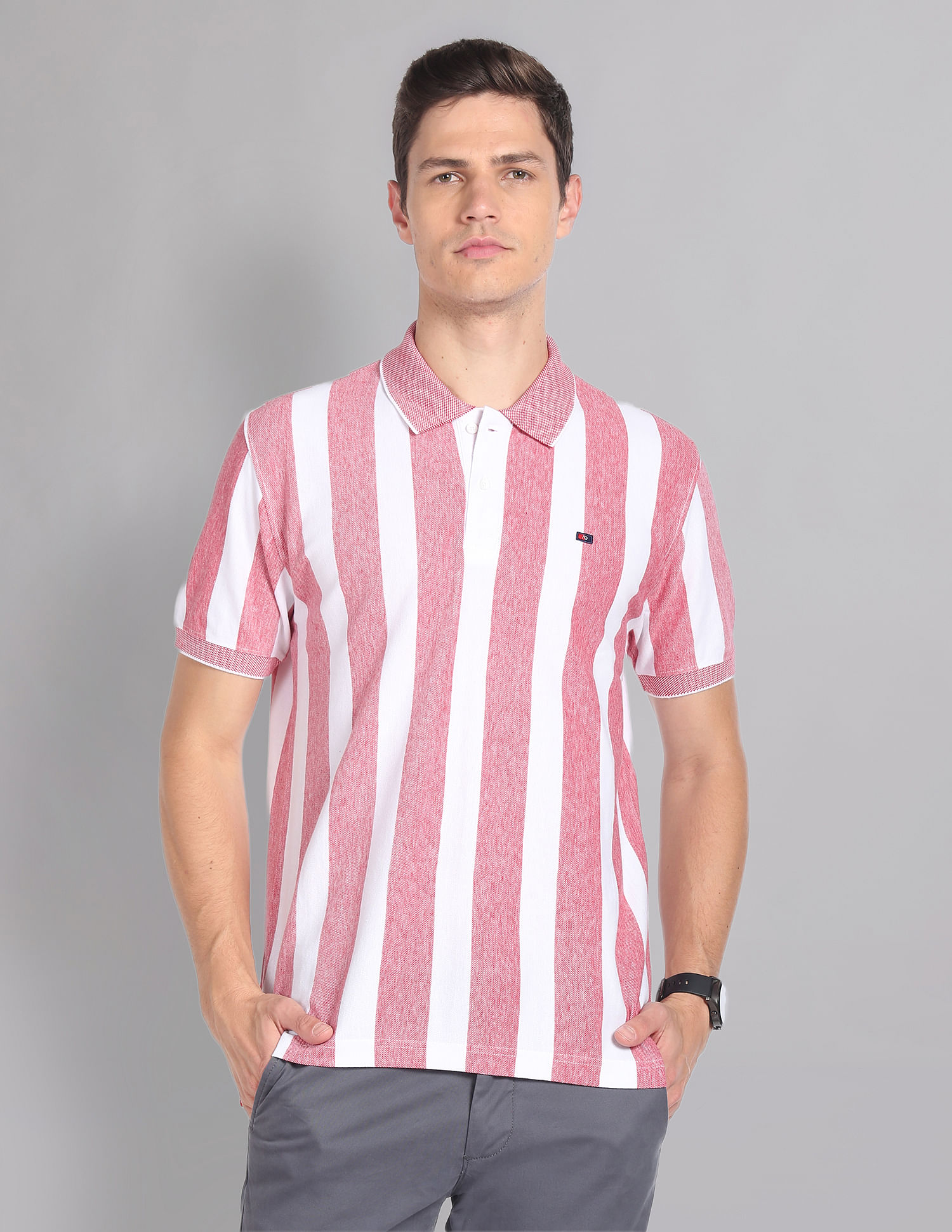 AD by Arvind Vertical Stripe Moistex Finish Polo Shirt