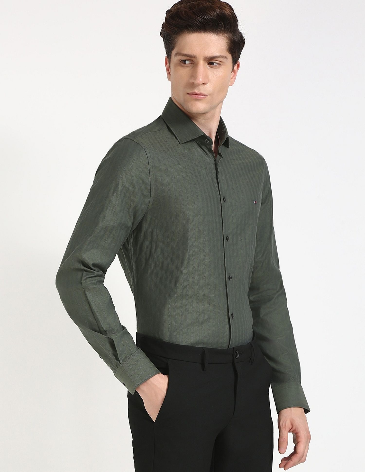 Tommy Hilfiger Self-Design Slim-Fit Cotton Shirt