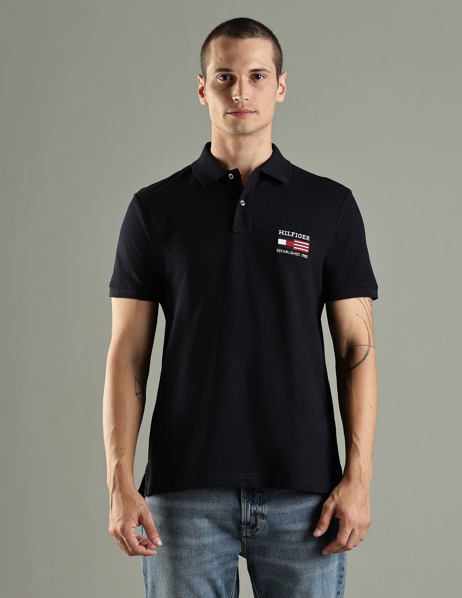 Tommy Hilfiger Solid Regular Fit Cotton Polo T-Shirt