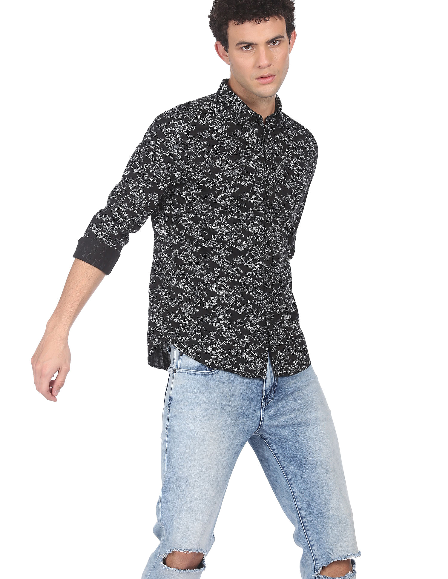 Flying Machine Patch Pocket Printed Shirt