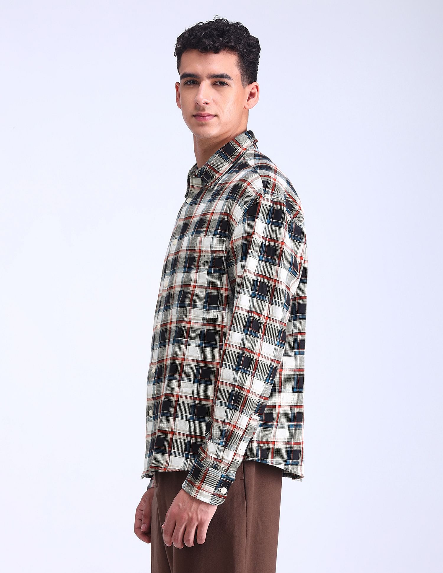 Flying Machine Oversized Twill Plaid Checked Shirt
