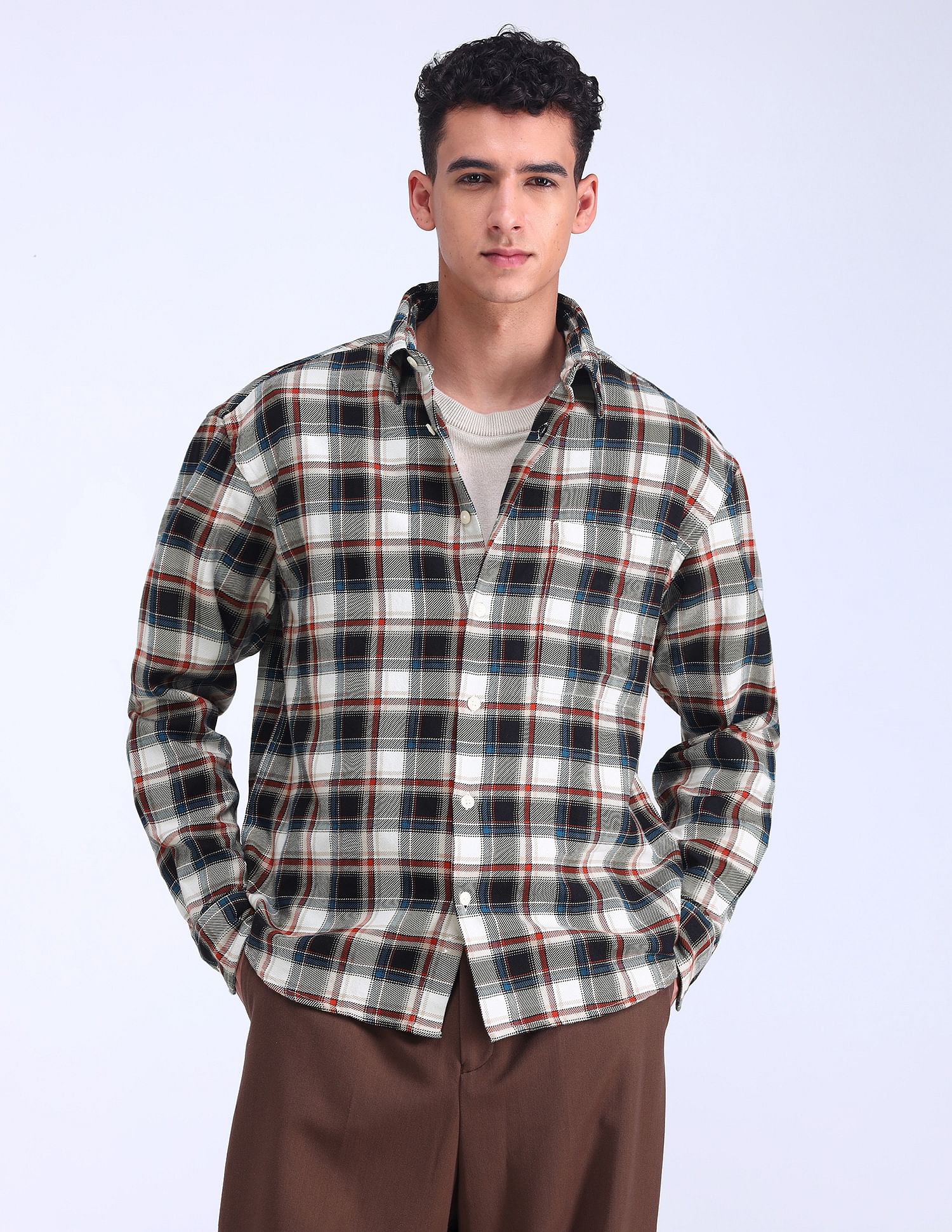 Flying Machine Oversized Twill Plaid Checked Shirt