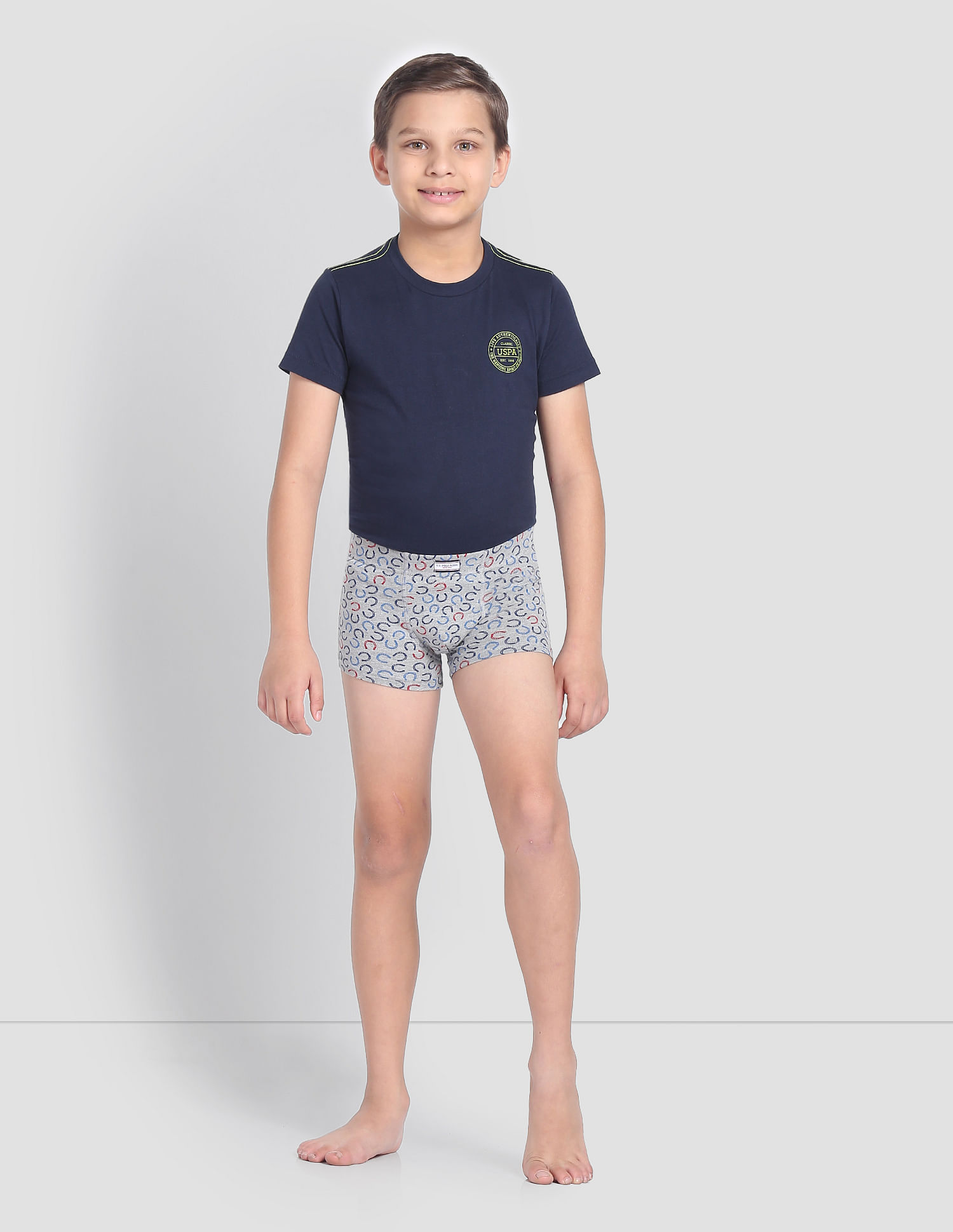 USPA Innerwear Boys Mid Rise Cotton Spandex OKT01 Trunks - Pack Of 2