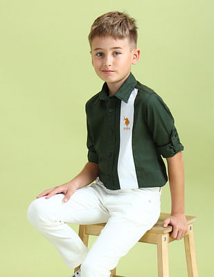 U S Polo Assn Kids Boys Colour Blocked Regular Fit Shirt