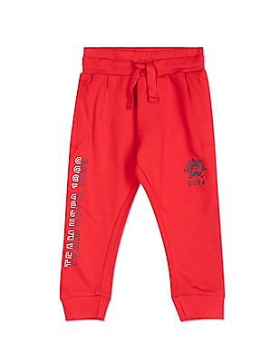 U S Polo Assn Kids Boys Red Mid Rise Brand Print Joggers