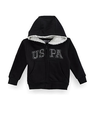 U S Polo Assn Kids Girls Brand Print Hooded Sweatshirt