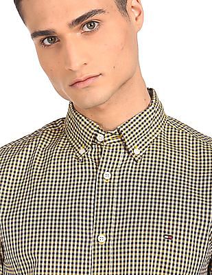 Tommy Hilfiger Men Yellow Slim Fit Check Casual Shirt