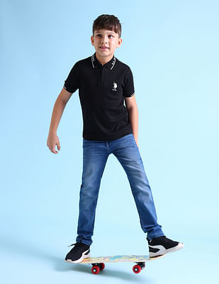 U S Polo Assn Kids Cotton Striped Collar Polo Shirt