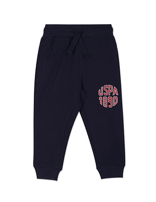 U S Polo Assn Kids Boys Navy Drawstring Waist Brand Print Joggers