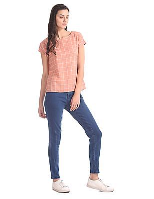 Buy Elle Studio By Unlimited Round Neck Check Top Nnnow Com