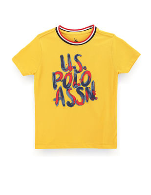 U S Polo Assn Kids Boys Striped Collar Brand Print T-Shirt