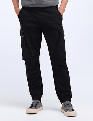 Flying Machine Jogger Fit Solid Cargo Trousers