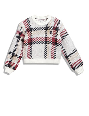 Tommy Hilfiger Kids Girls Crew Neck Plaid Check Sweater