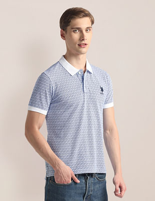 U S Polo Assn Geometric Print Pique Polo Shirt