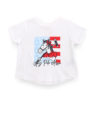 U S Polo Assn Kids Girls Brand Print Cotton T-Shirt