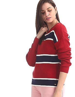 women's red crew neck sweater