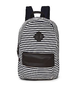 navy and white striped backpack