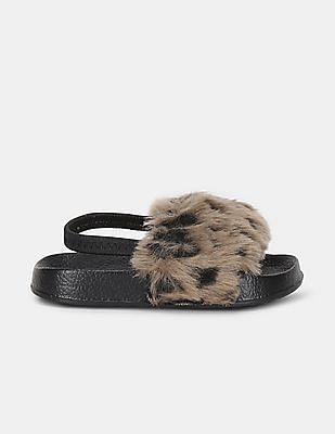 Grey faux fur discount slides