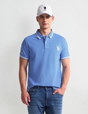 U S Polo Assn Denim Co Patterned Collar Muscle Fit Polo Shirt