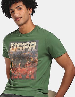 U S Polo Assn Men Dark Green Cotton Graphic Print T-Shirt