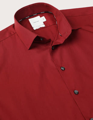calvin klein burgundy slim fit dress shirt Buy Poplin Stitch button front design includes Swatch:#f67198 Tove Zola draped cotton-blend Color:Solid ivory