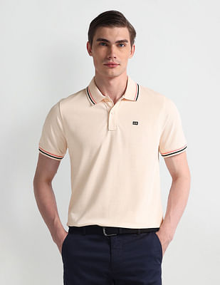 Arrow Sport Striped Collar Solid Polo Shirt