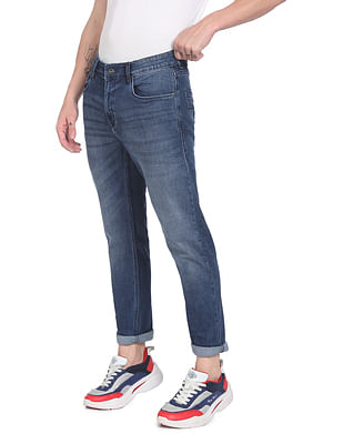 Flying Machine Mid Rise Slash Slim Tapered Fit Stone Wash Jeans