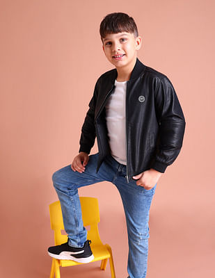 U S Polo Assn Kids Stand Neck Solid Casual Jacket