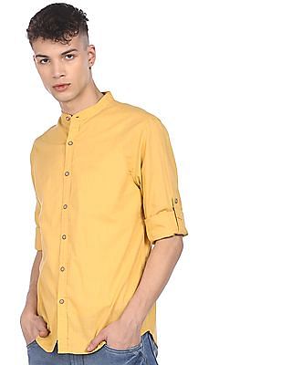 yellow chinese collar shirt