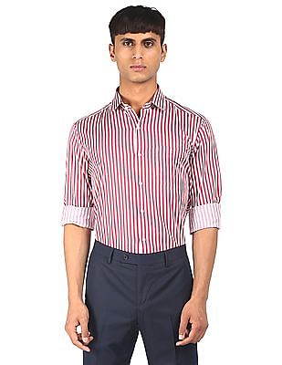 Buy Arrow Men Red And White Slim Fit Striped Formal Shirt 