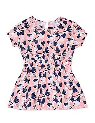 U S Polo Assn Kids Girls Pink Printed Fit And Flare Dress