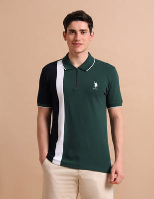 Buy U.S. Polo Assn. Colour Block Zipper Polo Shirt - NNNOW.com