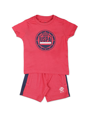 U S Polo Assn Kids Boys Red Printed Cotton Set