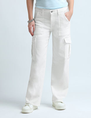 U S Polo Assn Women Wide Leg Cargo Fit White Jeans