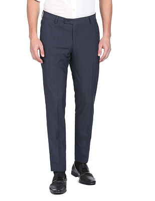 Cantabil Men Navy Blue Formal Trouser