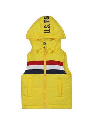 U S Polo Assn Kids Sleeveless Detachable Hood Solid Puffer Jacket