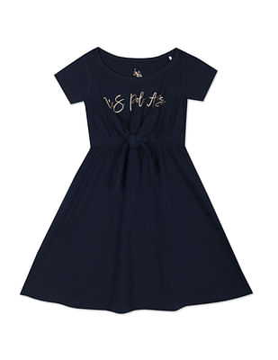 U S Polo Assn Kids Girls Navy Solid Cotton Dress