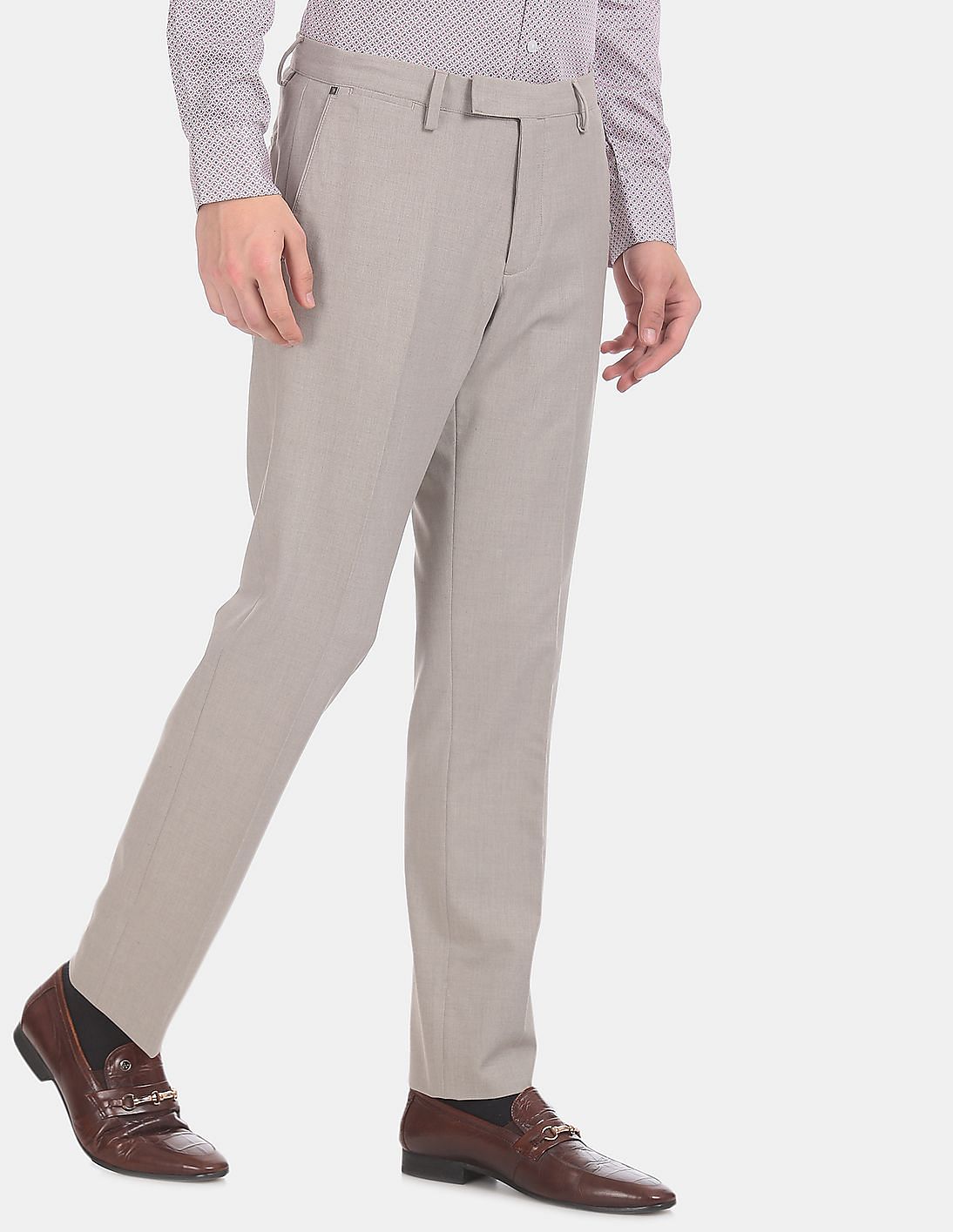 Buy USPA Tailored Men Beige Slim Fit Flat Front Formal Trousers - NNNOW.com