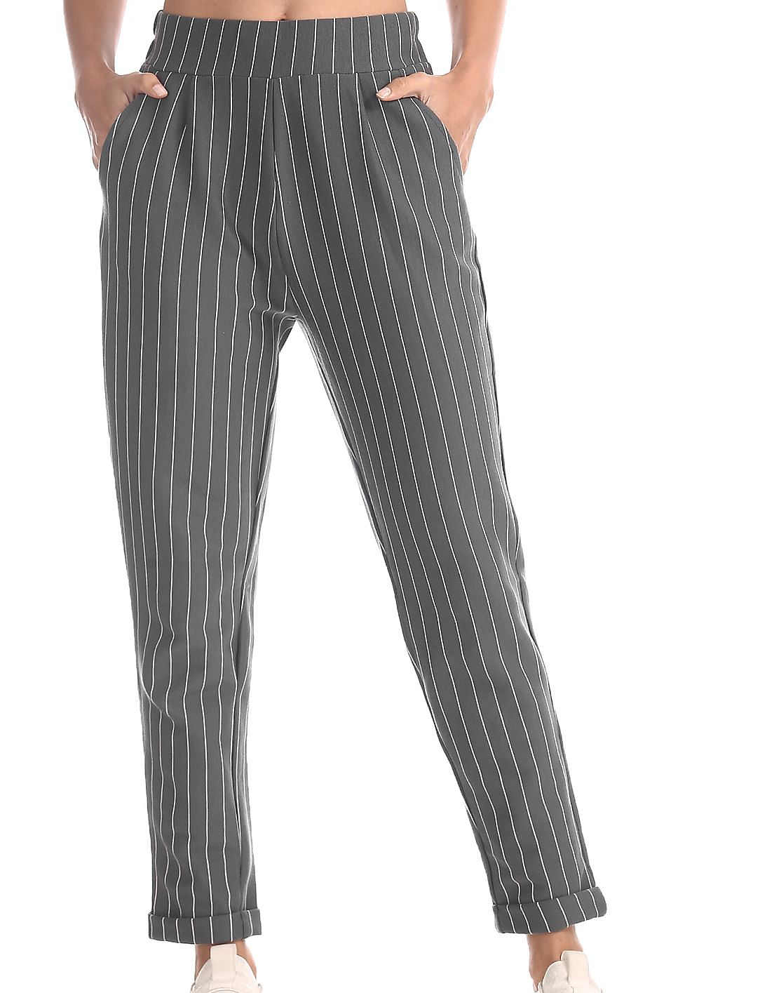 grey striped pants