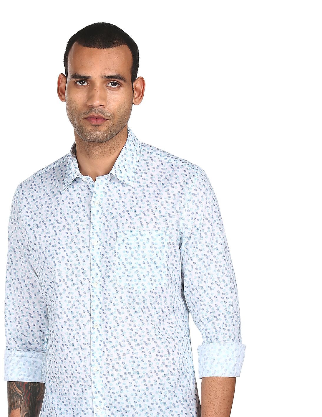 Buy Arvind Men Blue Printed Slim Fit 