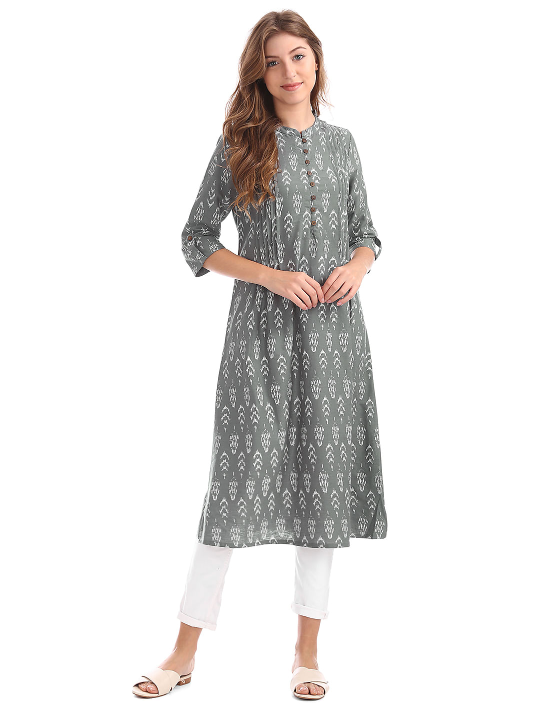 Buy Anahi Mandarin Collar Printed Kurta